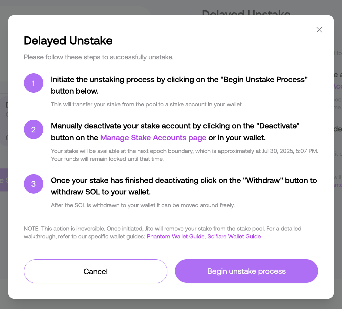 Delayed Unstaking Confirmation